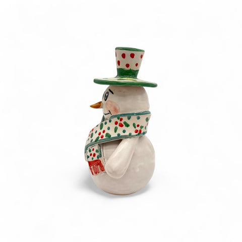 Pupazzo di Neve in Ceramica di Caltagirone – Dipinto a Mano H.15 x L.10 cm
