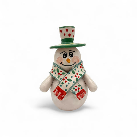 Pupazzo di Neve in Ceramica di Caltagirone – Dipinto a Mano H.15 x L.10 cm
