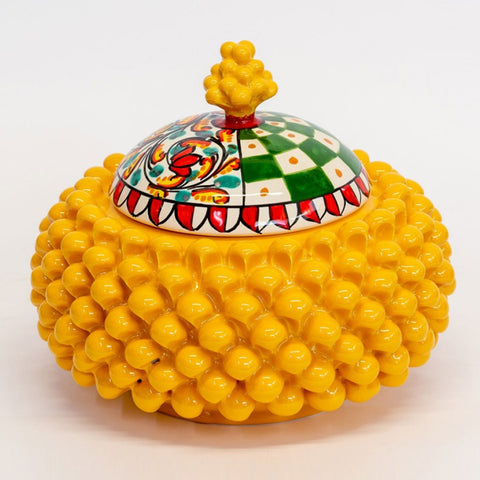 BISCOTTIERA PIGNA IN CERAMICA SICILIANA GIALLO DECORO SICILIA