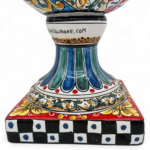 Pigna Siciliana in Ceramica – Decoro Tradizionale con Piedistallo Decorato