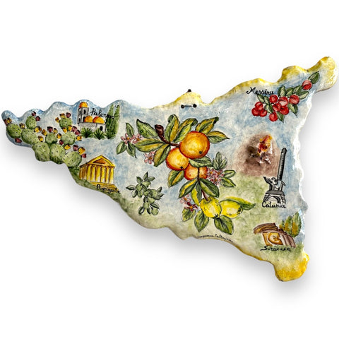 Sicilia in Ceramica Artigianale - Opera d'Arte Dipinta a Mano - Diverse Dimensioni