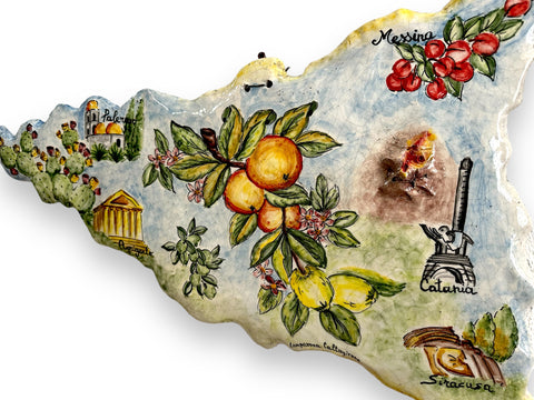 Sicilia in Ceramica Artigianale - Opera d'Arte Dipinta a Mano - Diverse Dimensioni
