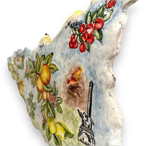 Sicilia in Ceramica Artigianale - Opera d'Arte Dipinta a Mano - Diverse Dimensioni