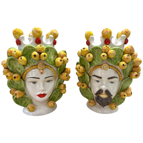 Testa di Moro in Ceramica Siciliana Fichi D'India H. 34 x L. 28 cm