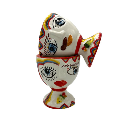 Coppia Teste ceramica Siciliana Caltagirone Serie Naif H. 13 cm