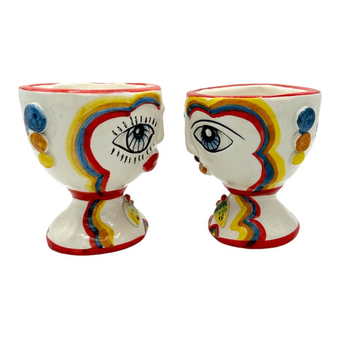 Coppia Teste ceramica Siciliana Caltagirone Serie Naif H. 13 cm