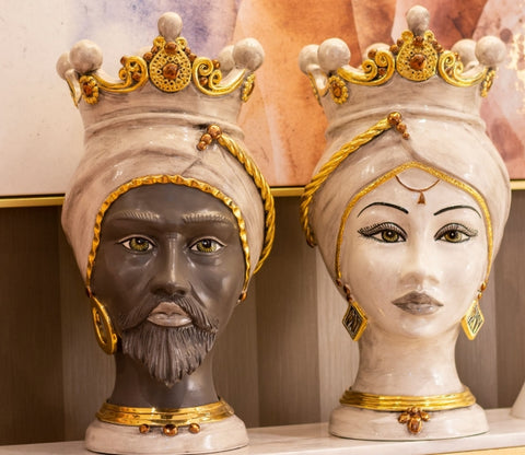 TESTE DI MORO IN CERAMICA SICILIANA CRONO H. 50 X L. 27 cm