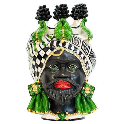 BROWN HEAD IN SICILIAN CERAMIC FROM CALTAGIRONE PIGNA NERA H. 48 CM