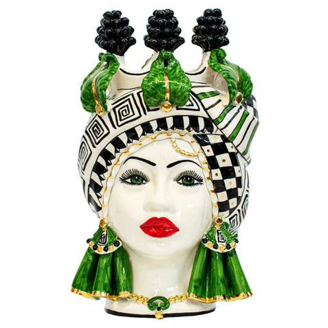 BROWN HEAD IN SICILIAN CERAMIC FROM CALTAGIRONE PIGNA NERA H. 48 CM