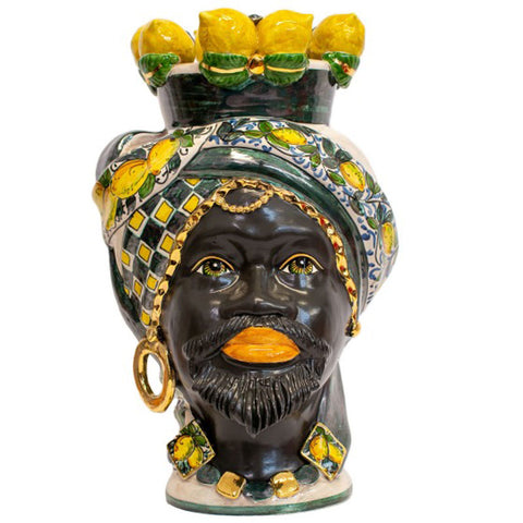 TESTA DI MORO IN CERAMICA SICILIANA CALTAGIRONE LIMONI H. 48 CM