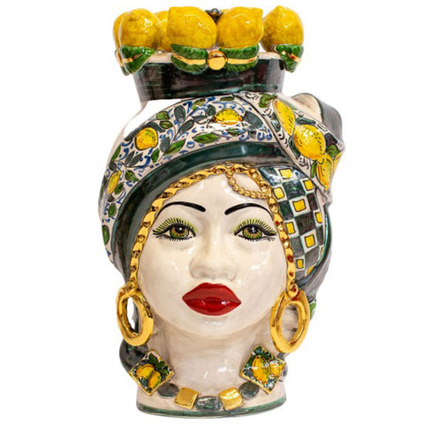 TESTA DI MORO IN CERAMICA SICILIANA CALTAGIRONE LIMONI H. 48 CM