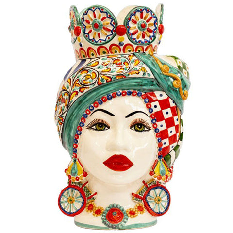TESTA DI MOOR IN SICILIAN CALTAGIRONE CERAMIC WITH MULTICOLOR WHEELS H. 48 CM