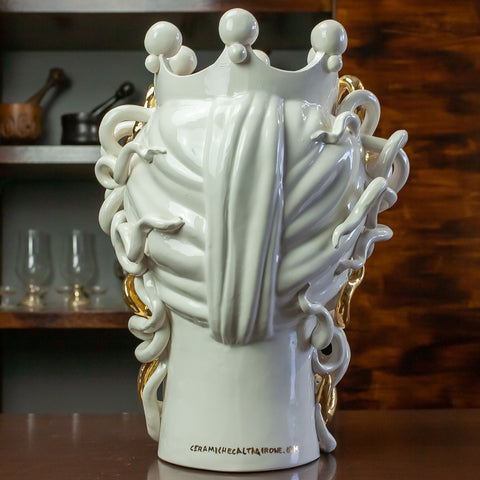 TESTA MORO CERAMICA SICILIANA CALTAGIRONE MEDUSA ORO 40 CM