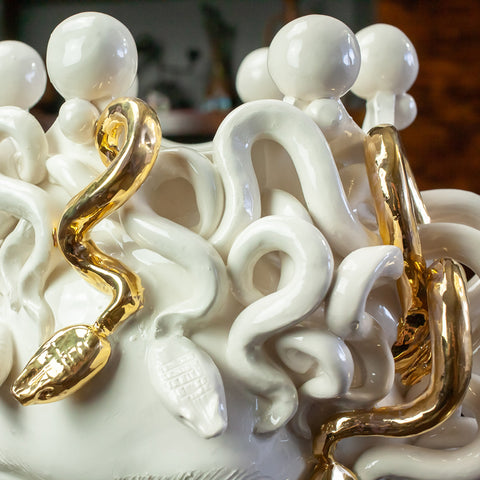 TESTA MORO CERAMICA SICILIANA CALTAGIRONE MEDUSA ORO 40 CM