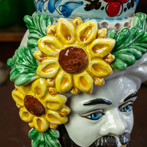TESTE DI MORO IN CERAMICA SICILIANA GIRASOLI L. 15 X H. 23 CM