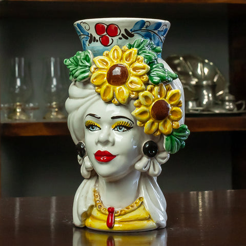 TESTE DI MORO IN CERAMICA SICILIANA GIRASOLI L. 15 X H. 23 CM