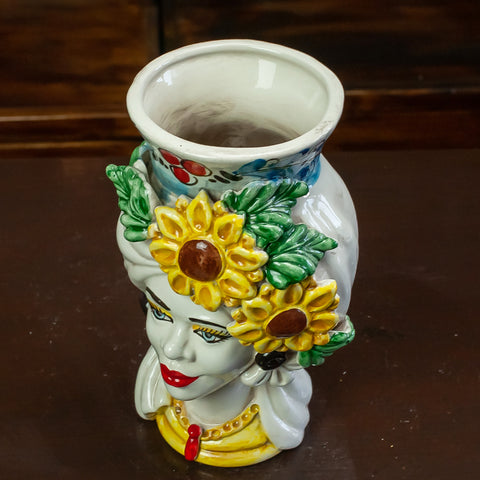 TESTE DI MORO IN CERAMICA SICILIANA GIRASOLI L. 15 X H. 23 CM