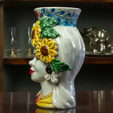 TESTE DI MORO IN CERAMICA SICILIANA GIRASOLI L. 15 X H. 23 CM