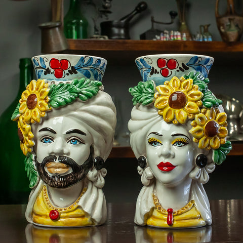 TESTE DI MORO IN CERAMICA SICILIANA GIRASOLI L. 15 X H. 23 CM