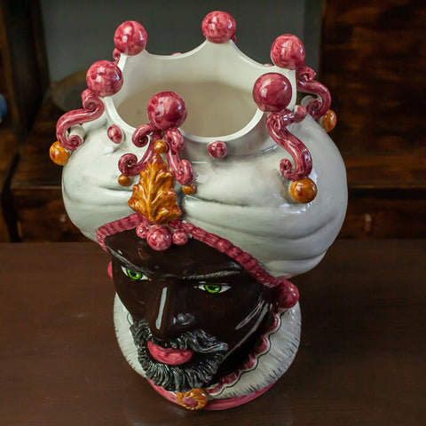 TESTA DI MORO CERAMICA SICILIANA CALTAGIRONE AMARANTO CM 42