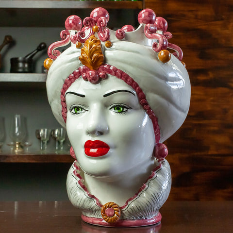 TESTA DI MORO CERAMICA SICILIANA CALTAGIRONE AMARANTO CM 42