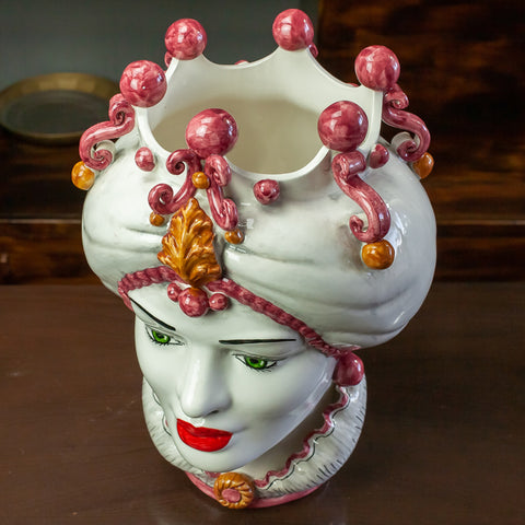 TESTA DI MORO CERAMICA SICILIANA CALTAGIRONE AMARANTO CM 42