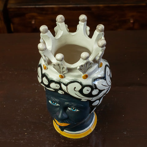TESTE DI MORO IN CERAMICA SICILIANA DI CALTAGIRONE BLACK AND WHITE H.25 CM