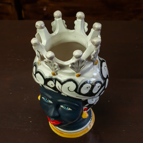 TESTE DI MORO IN CERAMICA SICILIANA DI CALTAGIRONE BLACK AND WHITE H.25 CM