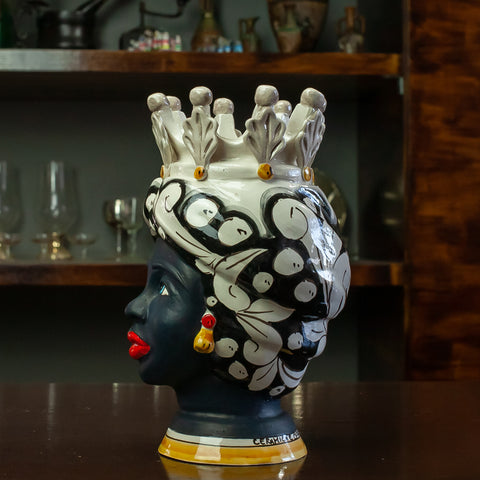 TESTE DI MORO IN CERAMICA SICILIANA DI CALTAGIRONE BLACK AND WHITE H.25 CM