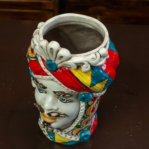 TESTE DI MORO IN CERAMICA SICILIANA DECORO CARRETTO L. 13 X H. 20 cm