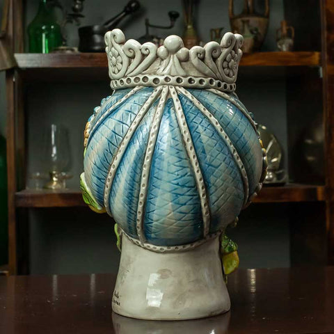 TESTE DI MORO IN CERAMICA SICILIANA DI CALTAGIRONE FIORI H. 30 X L. 21 CM