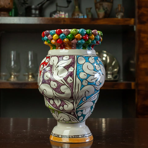 TESTE DI MORO IN CERAMICA SICILIANA DI CALTAGIRONE CORONA PIGNA MULTICOLOR H.22 CM
