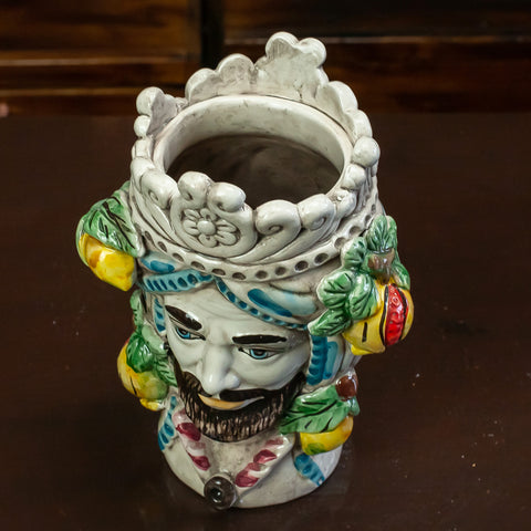TESTE DI MORO IN CERAMICA SICILIANA DECORO FRUTTA L. 16 X H. 22 CM