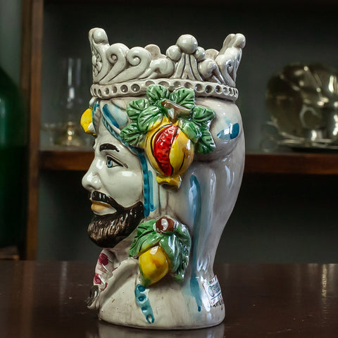 TESTE DI MORO IN CERAMICA SICILIANA DECORO FRUTTA L. 16 X H. 22 CM