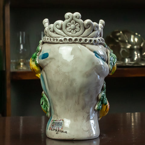 TESTE DI MORO IN CERAMICA SICILIANA DECORO FRUTTA L. 16 X H. 22 CM