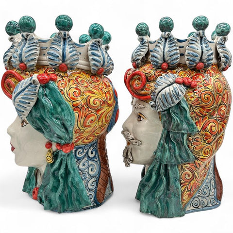 Coppia Teste Moro ceramica Siciliana Caltagirone Verus cm 48