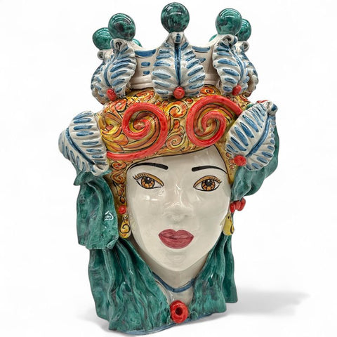 Coppia Teste Moro ceramica Siciliana Caltagirone Verus cm 48