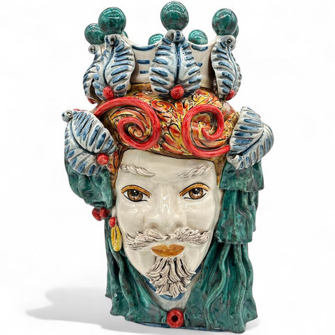 Coppia Teste Moro ceramica Siciliana Caltagirone Verus cm 48