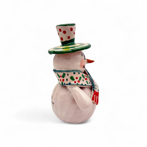 Pupazzo di Neve in Ceramica di Caltagirone – Dipinto a Mano H.15 x L.10 cm