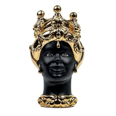 TESTE DI MORO IN CERAMICA SICILIANA TOTAL GOLD H. 42 CM