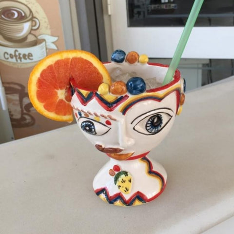 Coppia Teste ceramica Siciliana Caltagirone Serie Naif H. 13 cm