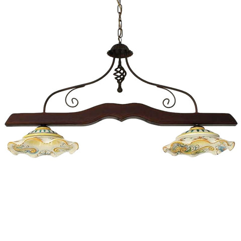 LAMPADARIO LEGNO E CERAMICA SICILIANA DI CALTAGIRONE 2 LUCI