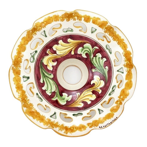 LAMPADARIO LEGNO E CERAMICA SICILIANA DI CALTAGIRONE 2 LUCI