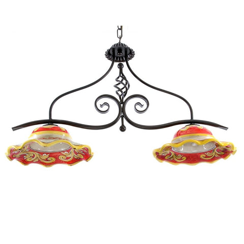 LAMPADARIO BILANCIERE PIGNA IN FERRO BATTUTO E CERAMICA SICILIANA DI CALTAGIRONE 2 LUCI