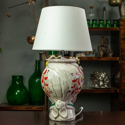 LAMPE FRONTALE EN CÉRAMIQUE SICILIENNE DE CALTAGIRONE FEMME 65 CM