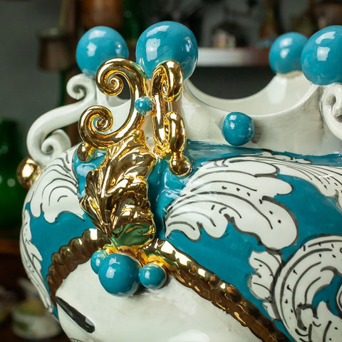 TESTE DI MORO IN CERAMICA SICILIANA VERDE OTTANIO LUXURY 42 CM