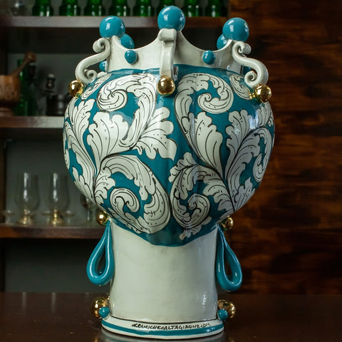 TESTE DI MORO IN CERAMICA SICILIANA VERDE OTTANIO LUXURY 42 CM