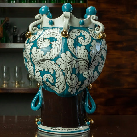 TESTE DI MORO IN CERAMICA SICILIANA VERDE OTTANIO LUXURY 42 CM