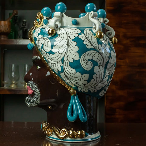 TESTE DI MORO IN CERAMICA SICILIANA VERDE OTTANIO LUXURY 42 CM