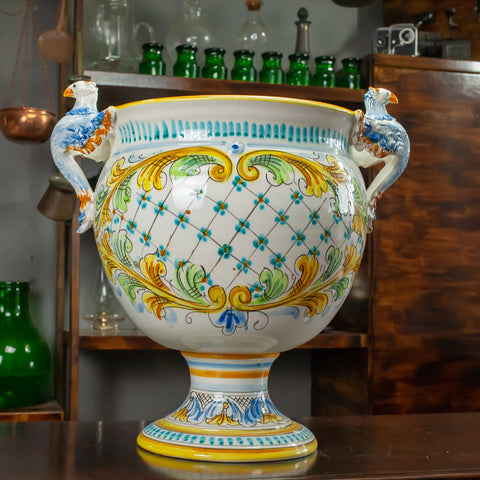 TASSE GRIFONI CÉRAMIQUE SICILIENNE CALTAGIRONE JAUNE ANTIQUE 45 CM